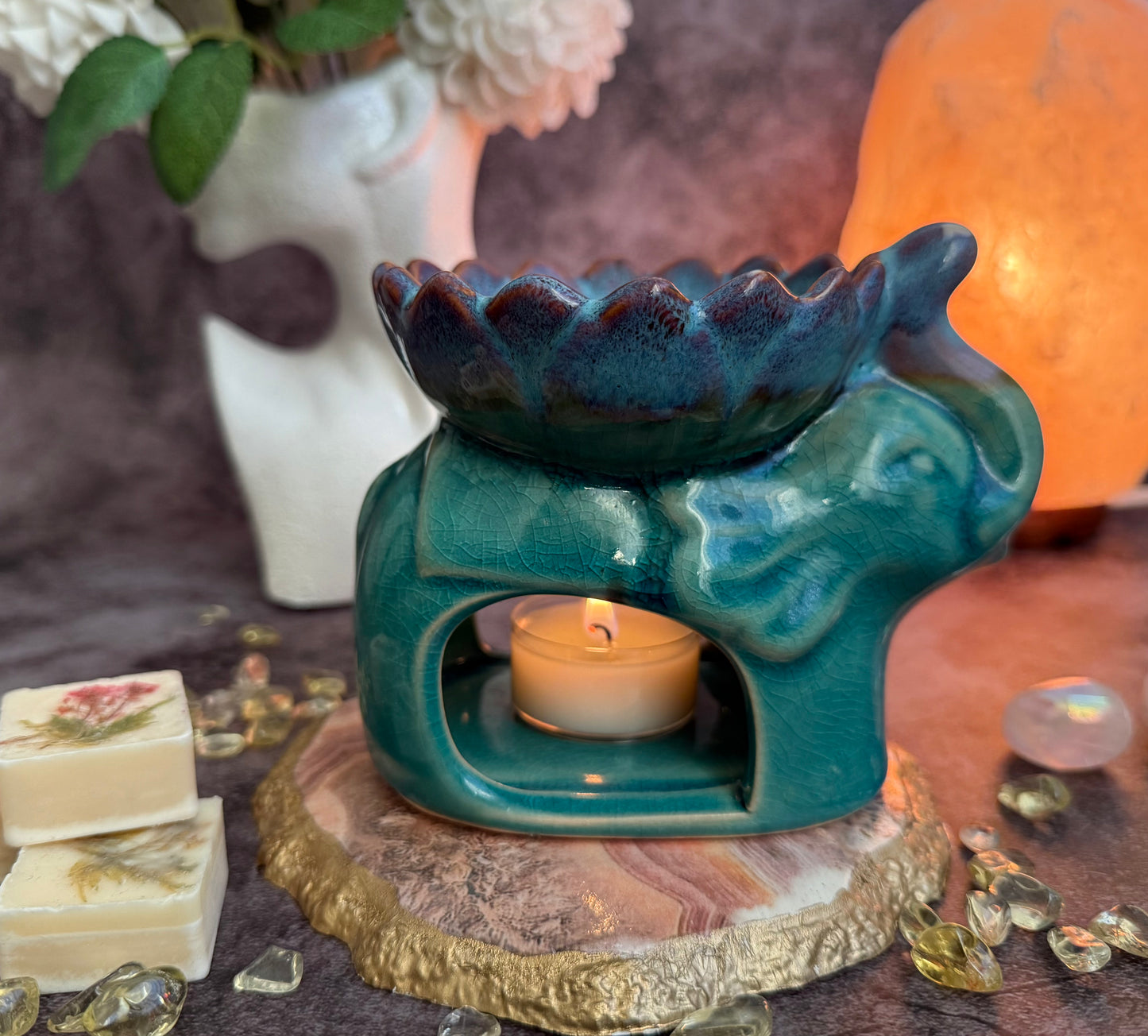 Duftlampe Elefant mit Blüte